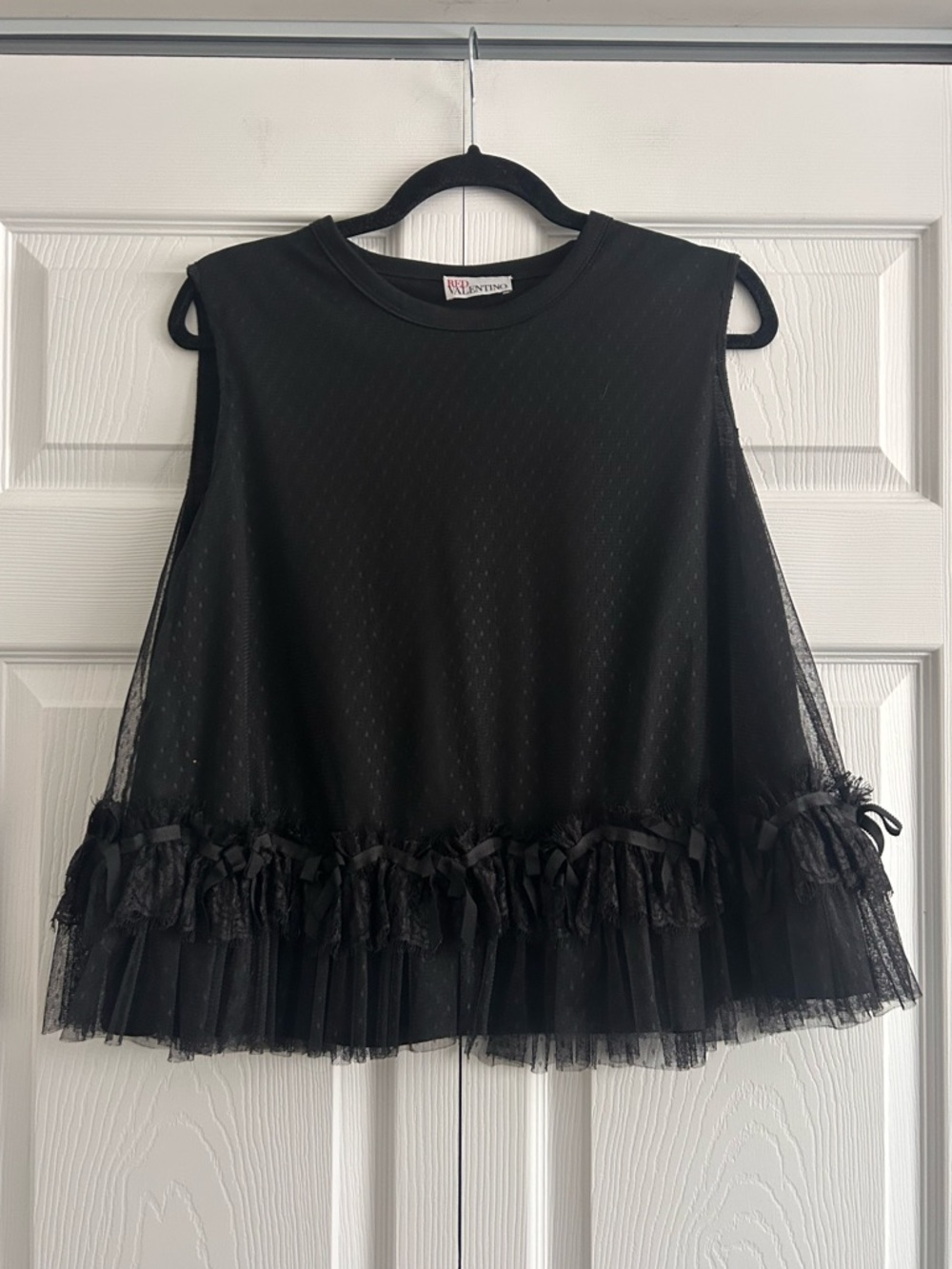 Red Valentino Tulle Balletcore Bow Carrie Bradshaw Sheer Layering Blouse.
